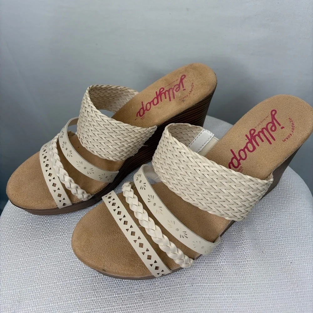 Jellypop women’s Size 8 Cream Woven Strap Wedge Sandals Memory Foam(B95)&✨